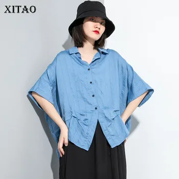 

XITAO Fashion Irregular Shirt Loose Plus Size Bat Sleeves Simple Wild Womens Tops and Blouses Solid Color Trend Summer XJ4807