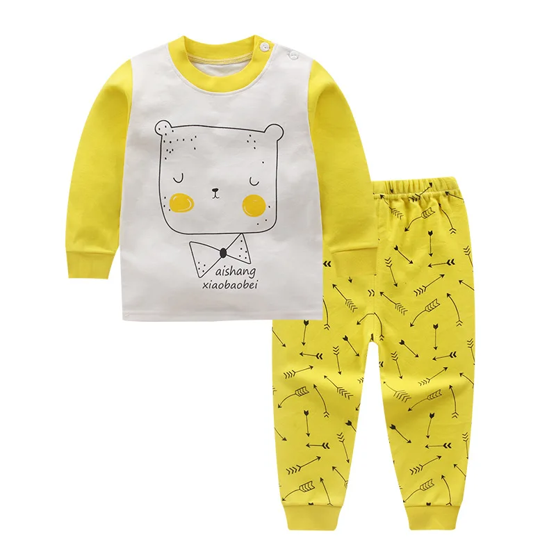 Yellow bear Брендовые Осенние Теплые плотные комплекты для мальчиков Рождественский наряд Одежда для маленьких девочек Детские пижамные комплекты с принтом одежда для сна с героями мультфильмов для маленьких мальчиков - Цвет: Yellow bear