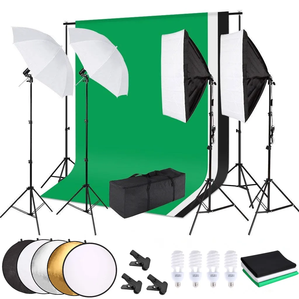 

ZUOCHEN 4*45W Photo Lighting Kit Background Support Kit Photo Studio Softbox Set Umbrella Light Stand with Portable Bag