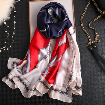 

women silk scarf2019 female scarves ladies beach wrap chiffon shawl chain War horse printed sunscreen bandanna foulard muffler