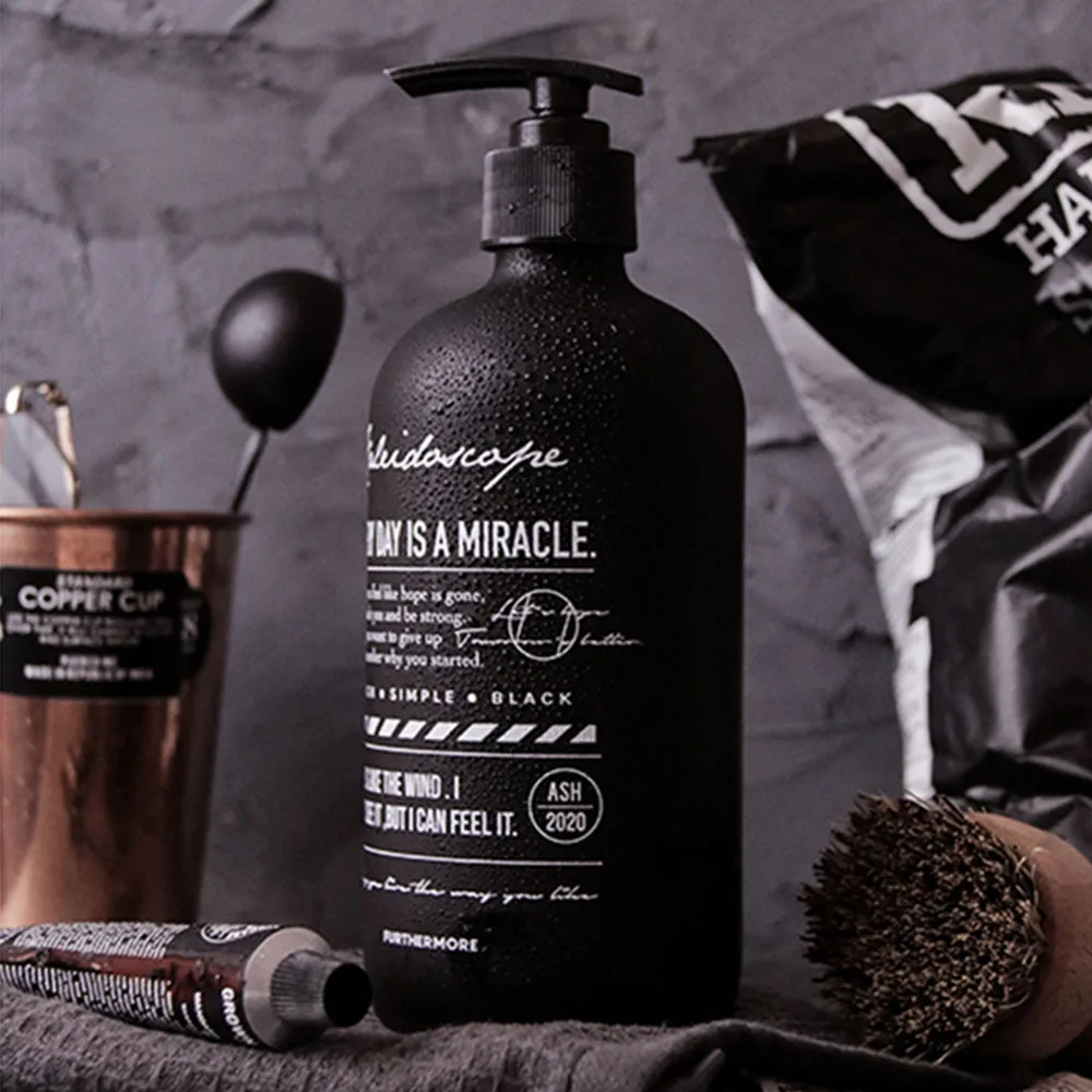 

500ml Body Wash Bottle Bath Shampoo Liquid Dispenser Nordic Black Matte Glass Storage Bottles Kitchen Detergent Sub-bottle