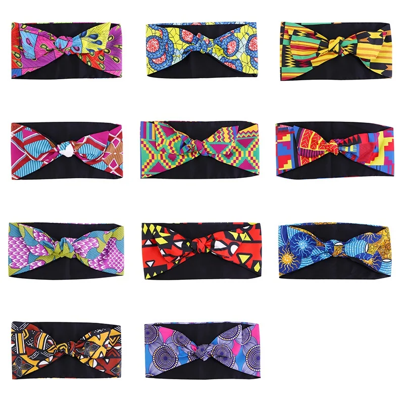 African Pattern Print Headband for Women Twist Style Headscarf Cross Turban Bandage Bandanas Bow HairBands Hair Accessories shein hair accessories