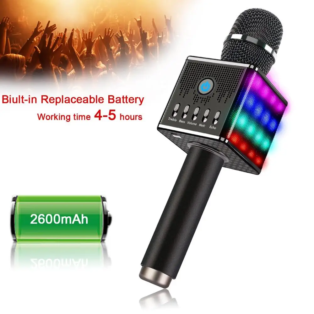 

Portable Wireless Karaoke Microphone with Disco LED Lights, Handheld Karaoke Bluetooth Speakers for Party Singing,Kids,Home KTV