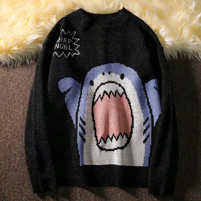 Men Turtlenecks Oversized Sweater Shark Letter JKP4765