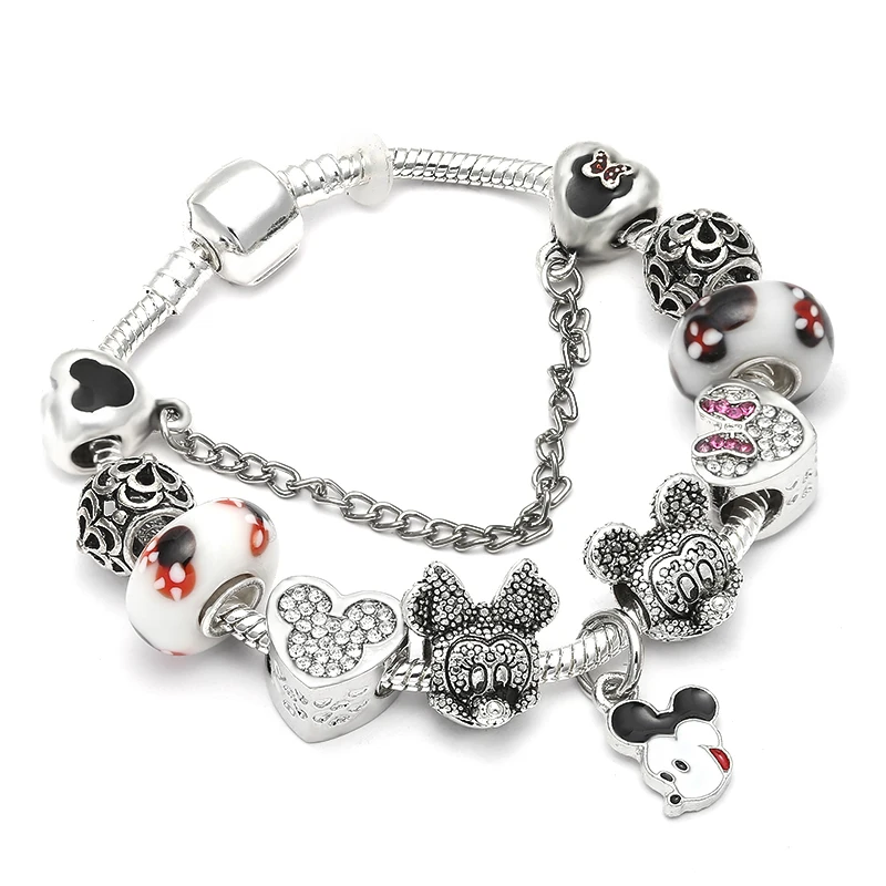 Animal Mickey браслеты с подвесками и ювелирные женские браслеты Минни розовый бант-кулон-узел брендовый браслет DIY ручной работы для девочки подарок - Окраска металла: 26