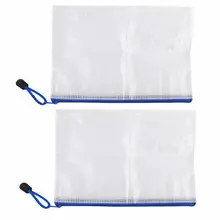 Белый синий пластик застежка-молния A5 бумага документы файлы ручка сумка Карманный держатель x 2