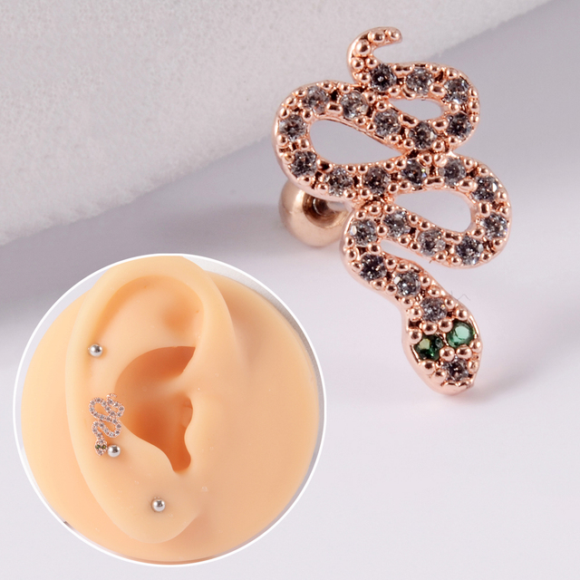 361L Surgical Steel Cz Ear Tragus Cartilage Crystal Lightning Snake Lobe Earrings Helix Earring Barbell Piercing Jewelry 20G