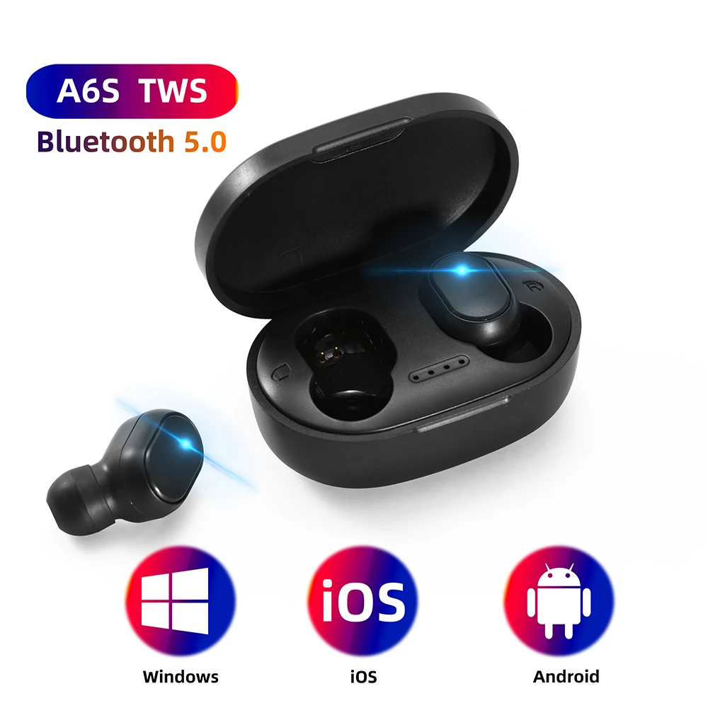 

A6S TWS Bluetooth Portable Earphone Wireless Headphone Stereo Headset Mini Earbuds With Charge Case For All Smart Watch Phones