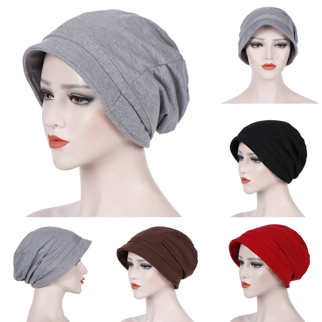 Модные зимние шляпы для женщин Beanie Ruched Твердый козырек шляпа рябь раковая шапка Хемо шапочка Muts шляпа шапка женская