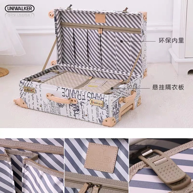 New Women 2PCS/SET Retro Trolley Suitcase mala Rolling Luggage sets,Men Vintage Travel suitcase with Cosmetic case on wheel