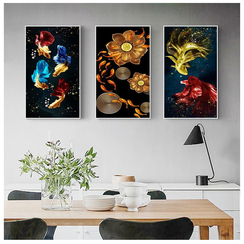 Кои Feng Shui Карп лотосов фотографии холст картины Wall Art Для Гостиная домашний Декор