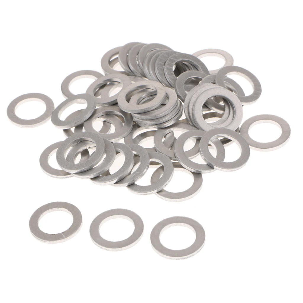 50pcs Metal Engine Oil Drain Plug Crush Washer Gasket Open Size: 14mm