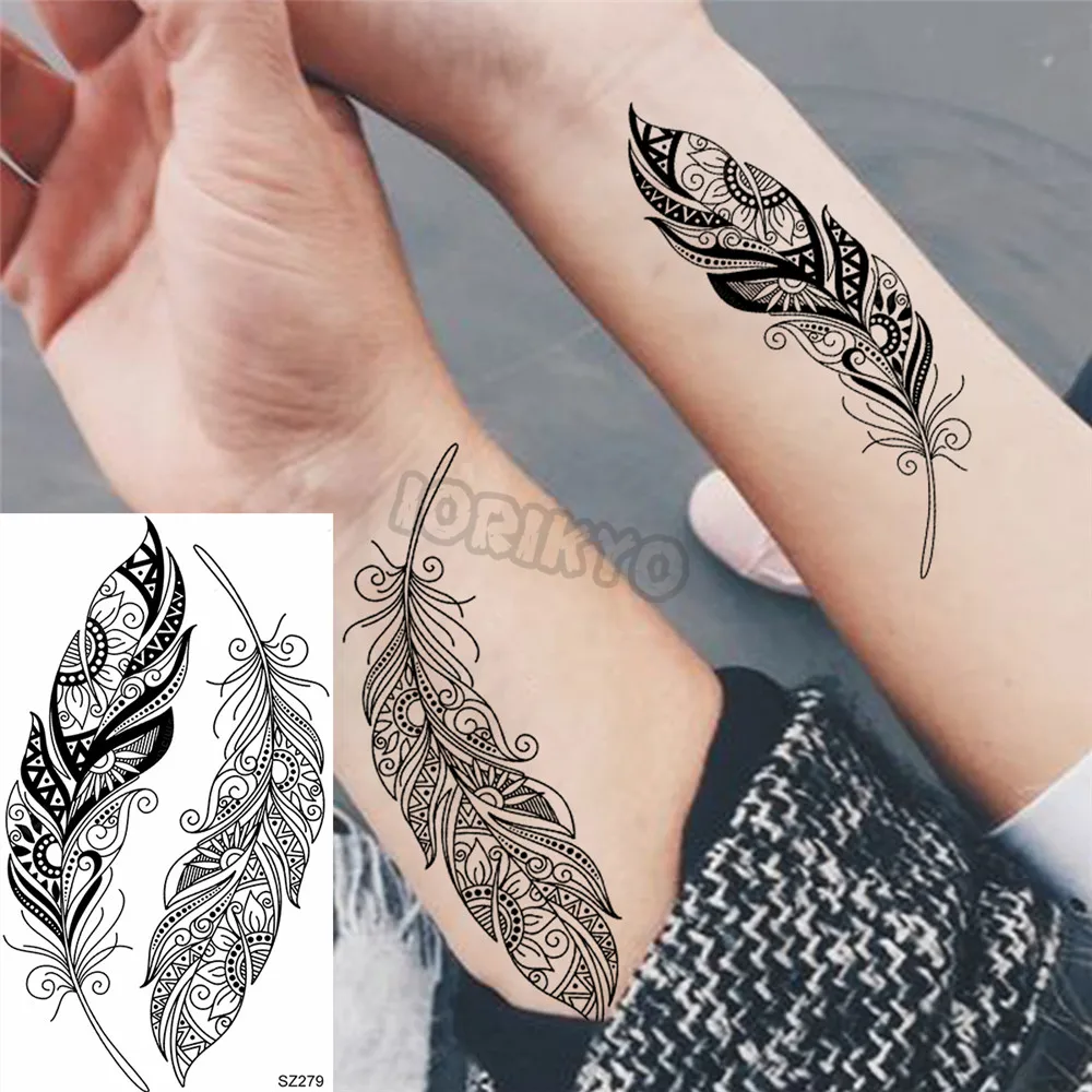 Tatouage Plume Oiseaux Qui S envolent Petit tatouage temporaire pour femmes, colibri coloré, plume géométrique,  papier, avion, autocollant, bras avant, corps | AliExpress