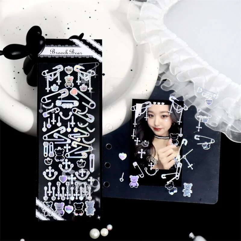 1Pc Ins PVC Snowflake Galaxy Dark Laser Border Decoration Sticker Phone Diary Happy Plan Material Sticker Korean Stationery