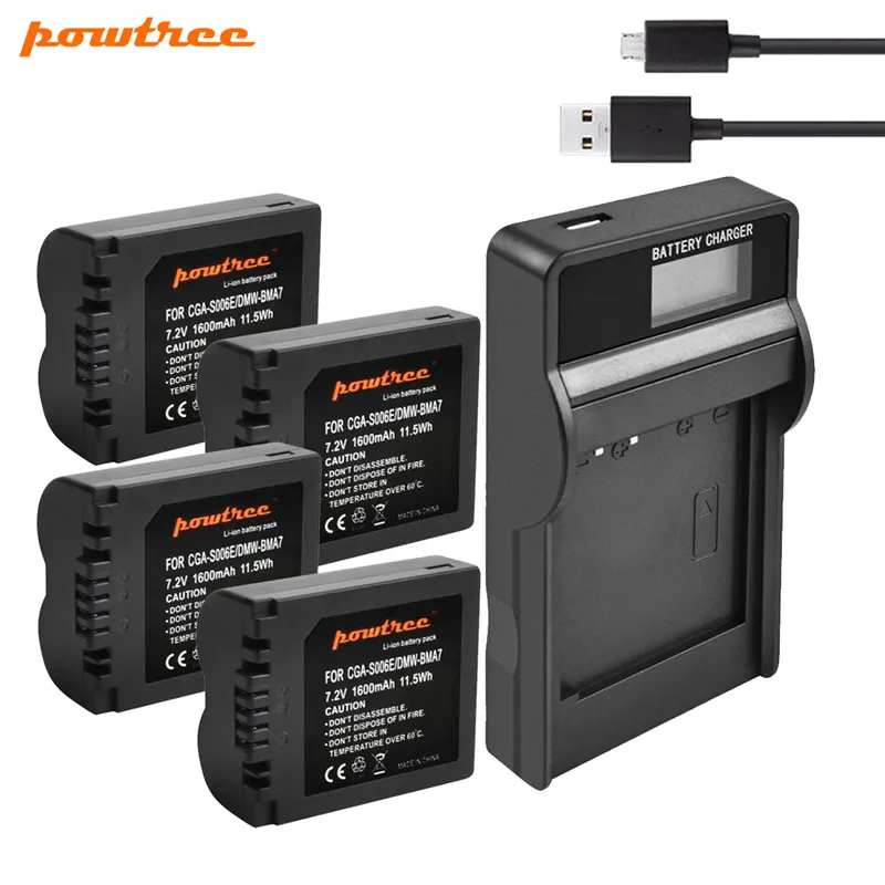 Аккумуляторная батарея Powtree 1600 мА · ч Φ CGA S006 + зарядное устройство USB с ЖК дисплеем для Panasonic Lumix DMC FZ28 FZ50