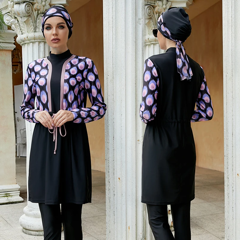Costumi Da Bagno Musulmani Da Donna Costumi Da Bagno Burkini Mujer Moslem Musp2 Maillot De Bain Femme Manica Lunga Nera Intera Con Sciarpa Cappuccio P
