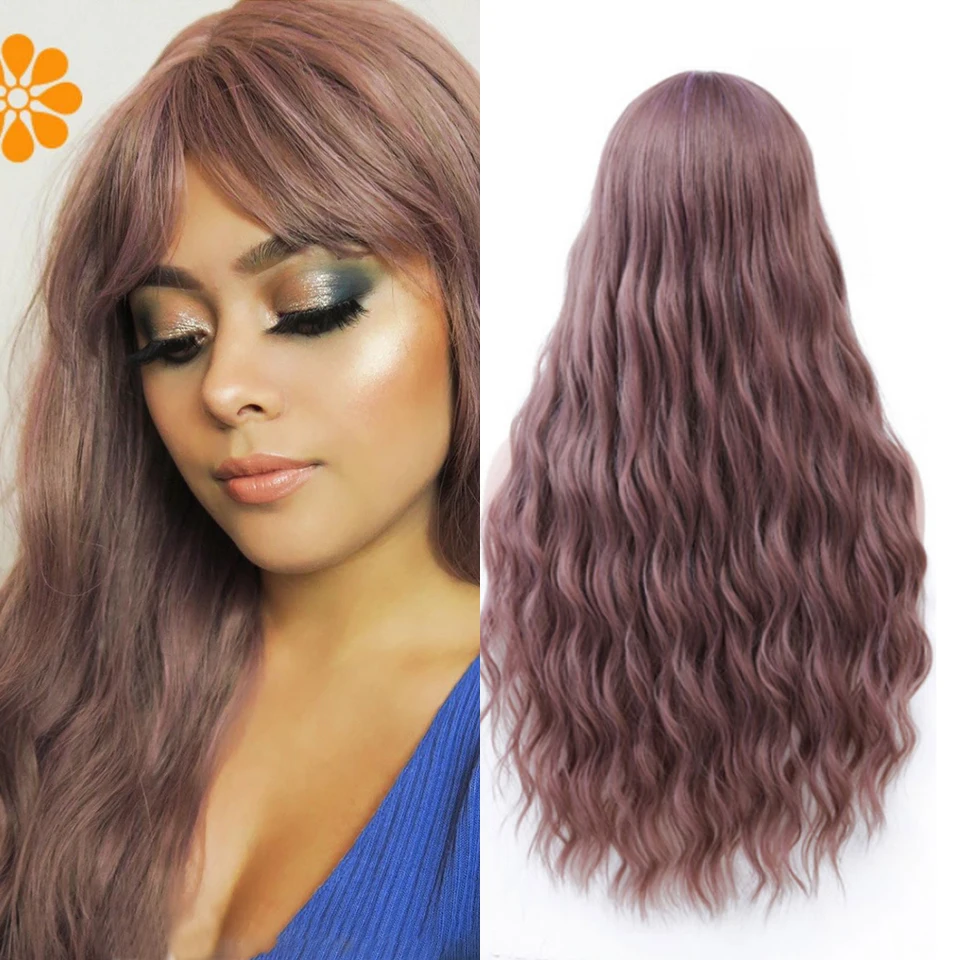 

FREEWOMAN Pink synthetic Wave Wig Lolita Wigs With Bangs Heat Resistant Wigs For White Women Brown Blonde Blue Kanekalon Cosplay