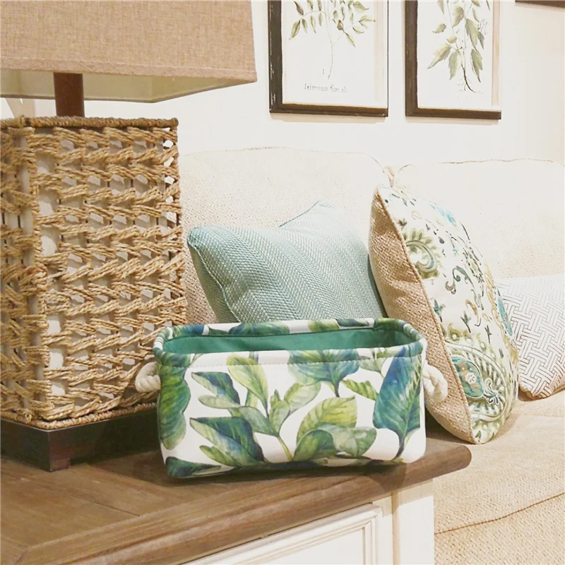 3Pcs Folding Cotton Storage Box Canvas Toy Basket Printing Linen Cosmetic Sundries Storage Bag Organizer Kid