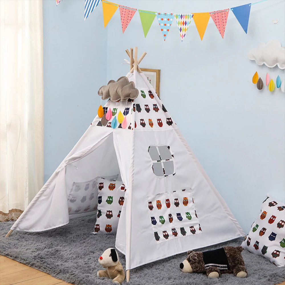 Детская портативная хлопковая складная палатка Tipi для помещений, Вигвама, треугольник, индийская детская палатка, маленький игровой домик