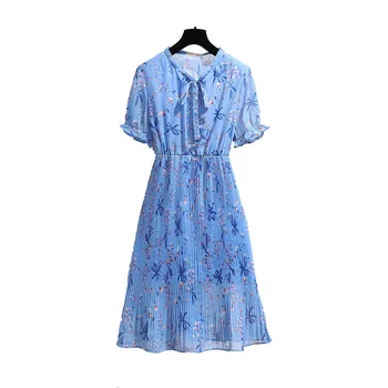 

Women's Clothing Summer Plus Size Dresses for Women 4XL 5XL 6XL Bow Collar Short Sleeve Elastic Waist Floral Printed Dress