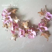 Himstory Высокое качество Ретро Розовые невесты Длинные повязки для волос ручной работы Стразы ободки диадемы вечерние свадебные аксессуары для волос