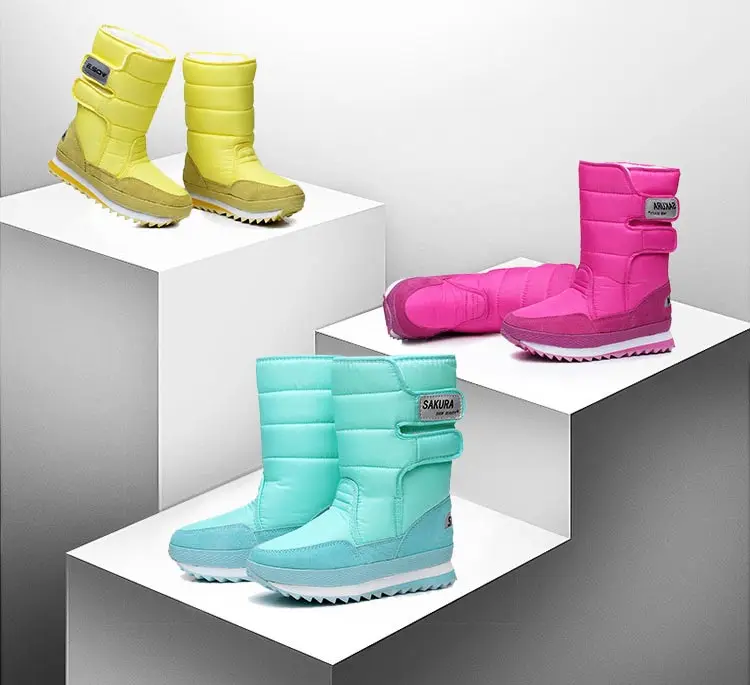 Зимние сапоги; женская обувь; коллекция года; Теплая Повседневная обувь из водонепроницаемого плюша; женские зимние сапоги до середины икры на платформе; женские ботинки; zapatos de mujer
