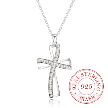 

Hot Sale 925 Serling Silver Fine Jewelry Crystal Latin Cross Necklace Pendant Chains for Women Silver Wedding Party Jewelry Gift
