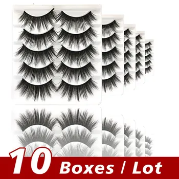 

10 boxes/lot Trendy Style 5 pairs 3D Mink False Eyelashes Wispies Crisscross Handmade Extension Makeup long-lasting fake eyelash
