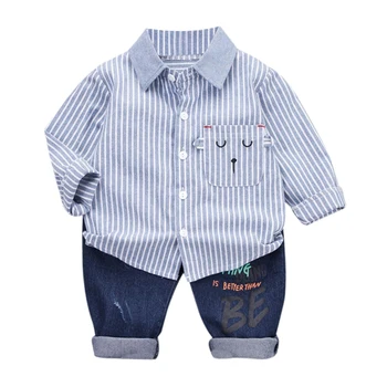 

2pcs/set Clothing Baby Boy Clothes Casual Striped Shirt+Jeans Baby Set Child Kids Costume For Boys Toddler Boys Clothes 2019