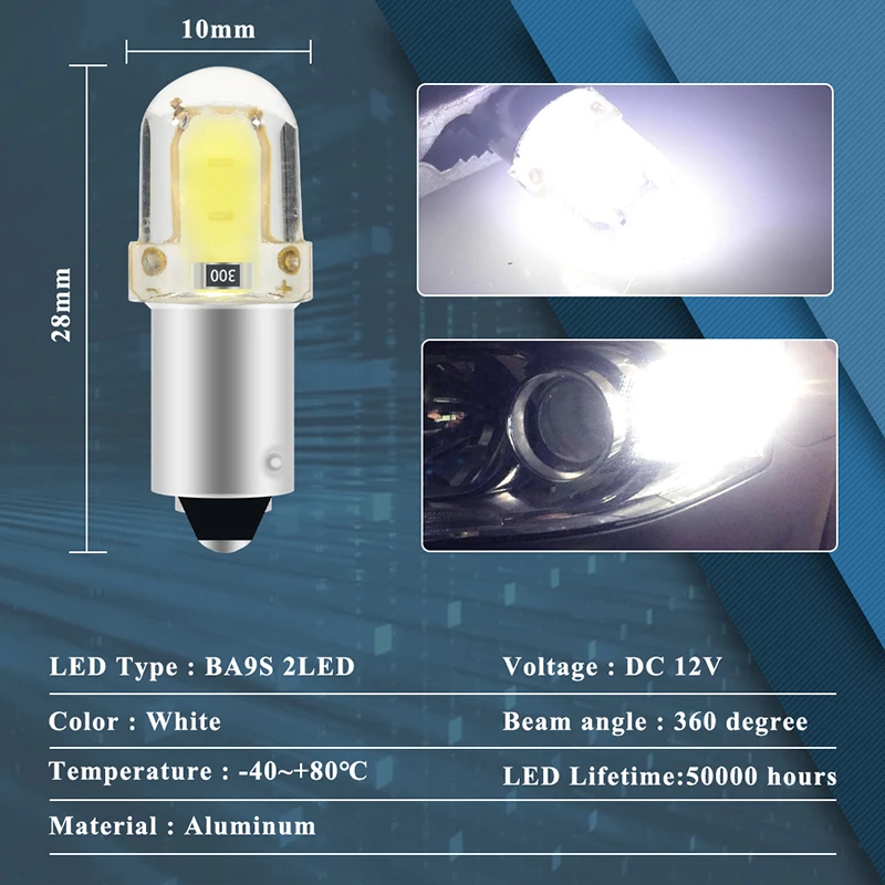 Ba9s lâmpada led canbus t4w cob 2smd para carro, luz de mapa traseiro, largura automática, lâmpada reversa, 12v branca, livre de erro, com 10 peças