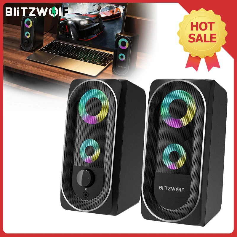 BlitzWolf BW GT1 gra komputerowa głośnik potężny bas 360 dźwięk radia  głośnik USB AUX połączenie światło RGB PC nimi głośniki|Portable Speakers|  - AliExpress
