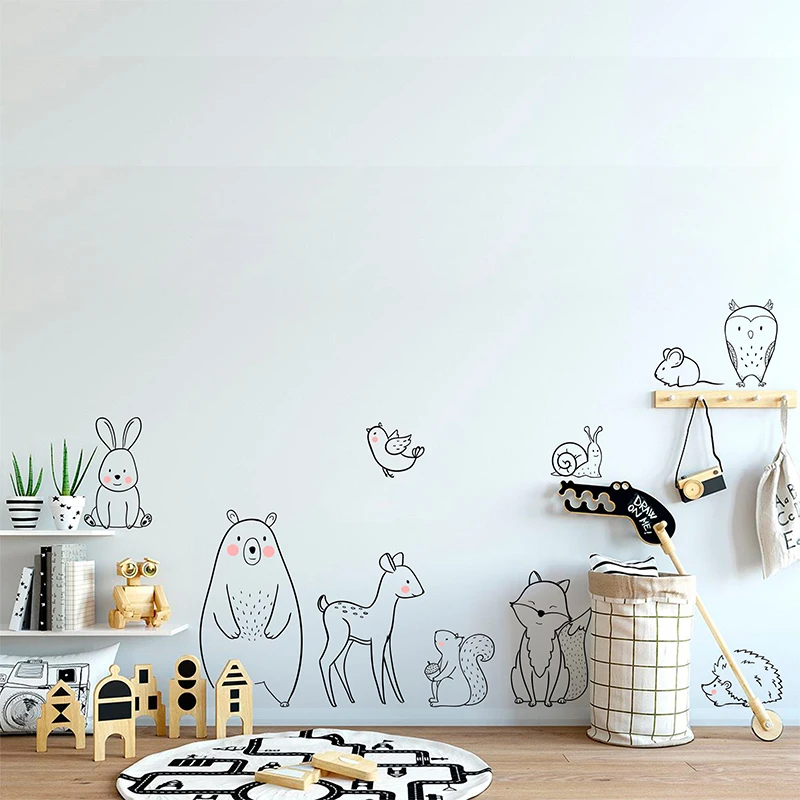 Cartoon Woodland Animals Bear Deer Wall Sticker Baby Nursery Kids Room Forest Pet Fox Wolf Animal Wall Decal Bedroom Vinyl Decor (4)