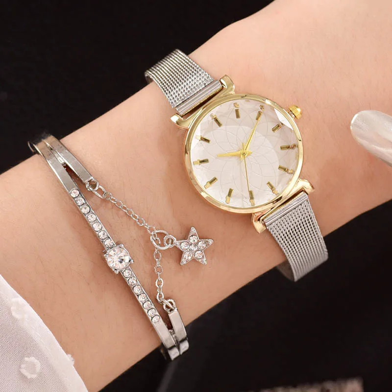 Роскошные женские часы модный, серебряный, металлический ремешок кварцевые часы с браслетом набор женские спортивные наручные часы Montre Femme