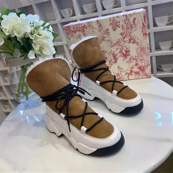 

Cross-Tied Ankle Boots Autumn Winter Fur Cotton Boots Outsole Straps Botas Mujer Winter Chaussures Femme Warm New Boots 2019