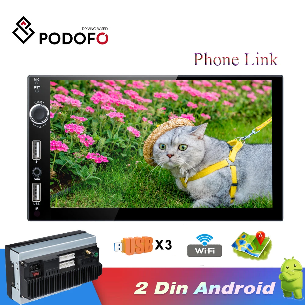 Podofo Android 2 Din автомагнитола автомобильный MP5 плеер 7 "HD Зеркало Ссылка сенсорный экран автомобильный Радио автомобильный мультимедийный