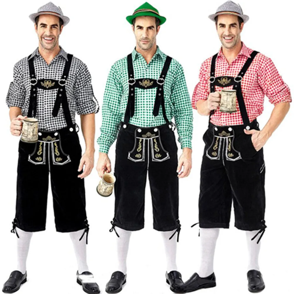 3 Pcs Plus Size Hot Oktoberfest Costume Lederhosen Bavarian Octoberfest Beer Festival Cosplay Uniforms Suspenders Shorts