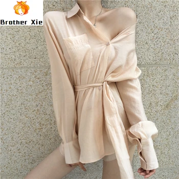 

New Spring Women Casual Champagne Shirts Female Shirts Ribbons Irregular Shirts Ladies Shorts Style Pants Two Piece Set