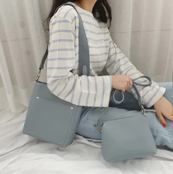 

Fashion female composite bucket bag simple style pu leather one shoulder women's handbag large capacity bag casual SX698593