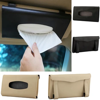 

BLack And Beige Leather Tissue Case Portable And Convenient Car Sun Visor Tissue Case Tissue Napkin Accessories
