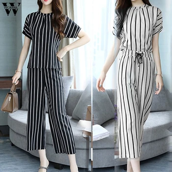 

Womail Tracksuit Women fashion O-Neck stripe Long Sleeve 2 Piece Tracksuit Clothing Sweatshirt Pant Casual Outfits Sport Office