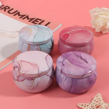 

Marbling Tea Candy Jewelry Storage Box Display Candle Jar Christmas Small Iron Box Wedding Favor Tin Box House Decoration