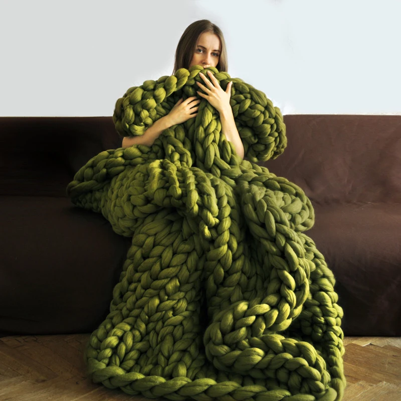Зимнее одеяло для дивана, теплое вязаное пушистое одеяло ручной работы, шерстяное одеяло, удобные аксессуары