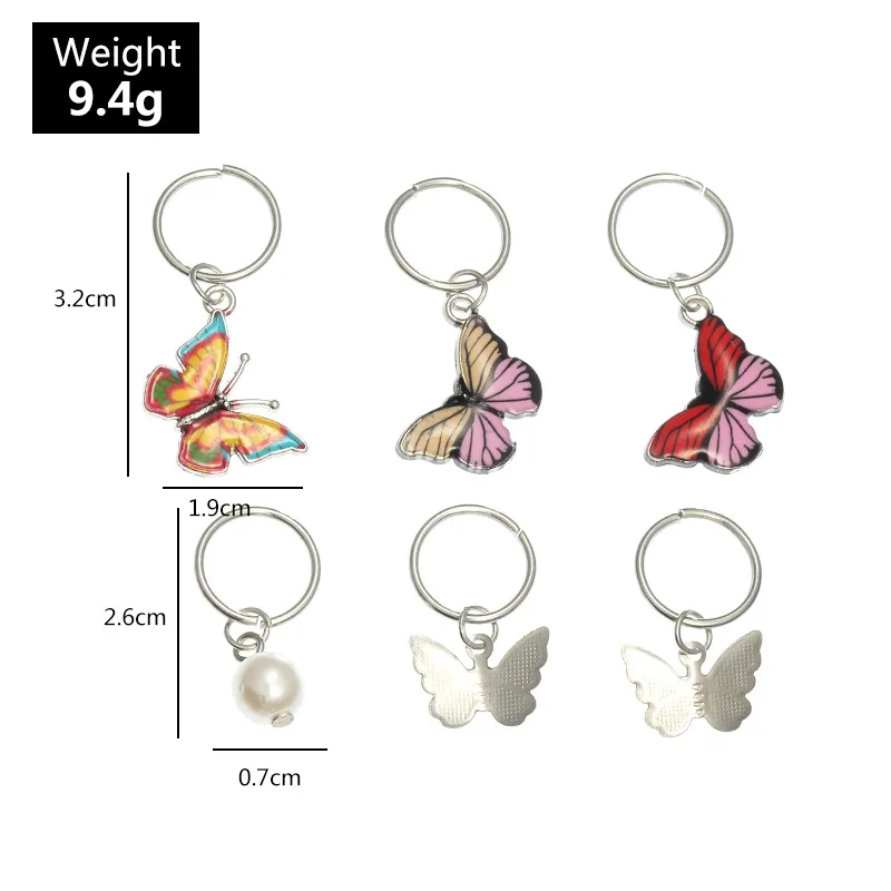 6Pcs Butterfly Star Pendant Hair Clip For Women Braid Trendy Metal Hair Rings Western Style Accessories Girls DIY Headdress