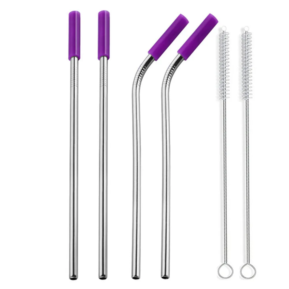 purple Многофункциональная щетка многофункциональная многоразовая металлическая соломинка из нержавеющей стали с чистящими щетками - Цвет: purple