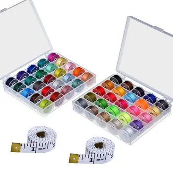 

50 Pcs Bobbins and Sewing Thread with Case and 2 Pcs Soft Measuring Tapes for Brother Singer Babylock Janome Kenmore (Assorted C