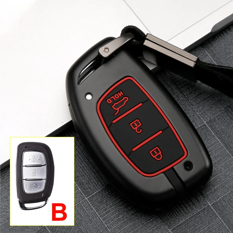 B Black Red Цинковый сплав+ силиконовый чехол для ключа автомобиля чехол для hyundai Tucson Creta ix25 i20 i30 HB20 Elantra Verna Sonata Mistra аксессуары - Название цвета: B Black Red