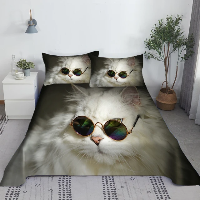 Lovely Cat Bed Sheet Set Digital Printing Polyester Bed Flat Sheet With  Pillowcase Print Bedding Set 1.2/1.5/1.8/2.0m - AliExpress