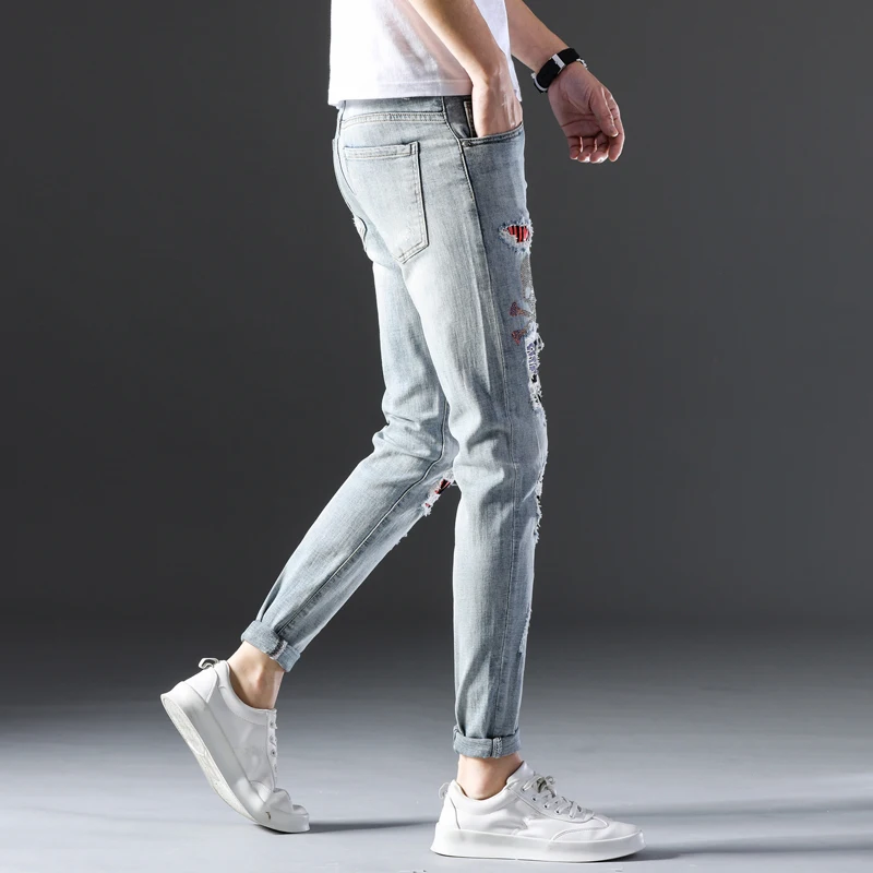 Seller Men's Joggers Trousers Harem Joggers Pants  Washed damaged hole blue trousers Streetwear Men's Slim Sweatpants New Pants For Men