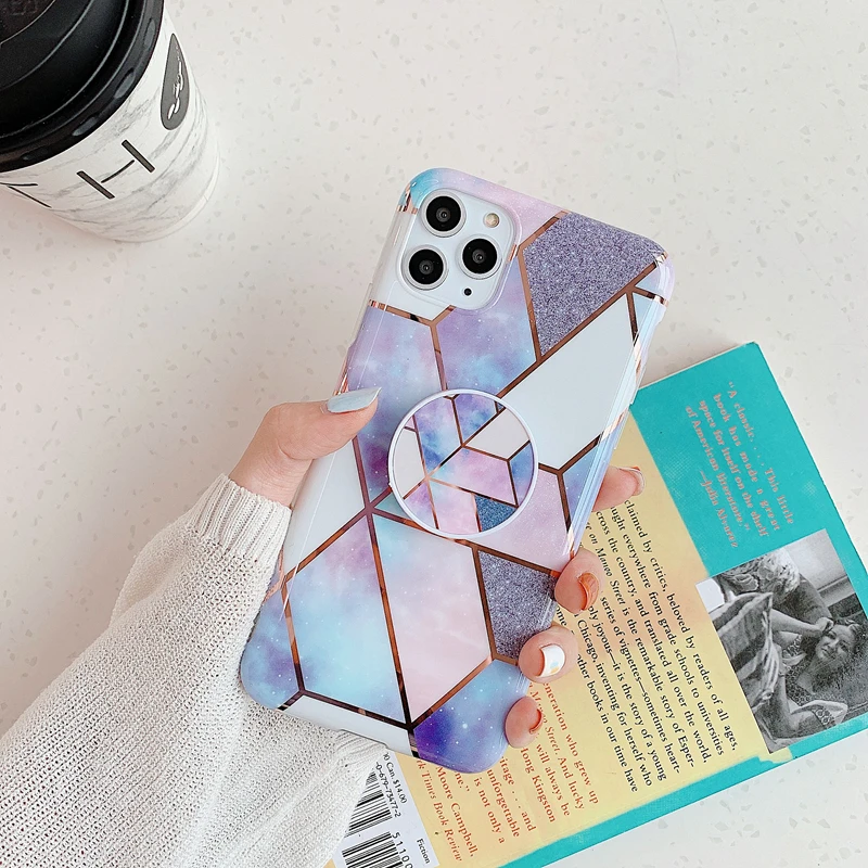 Модный женский стиль для iPhone 11pro xs max силиконовый мягкий корпус XR покрытие градиент i8 i7 6 plus мраморный дорожный кронштейн чехол для телефона