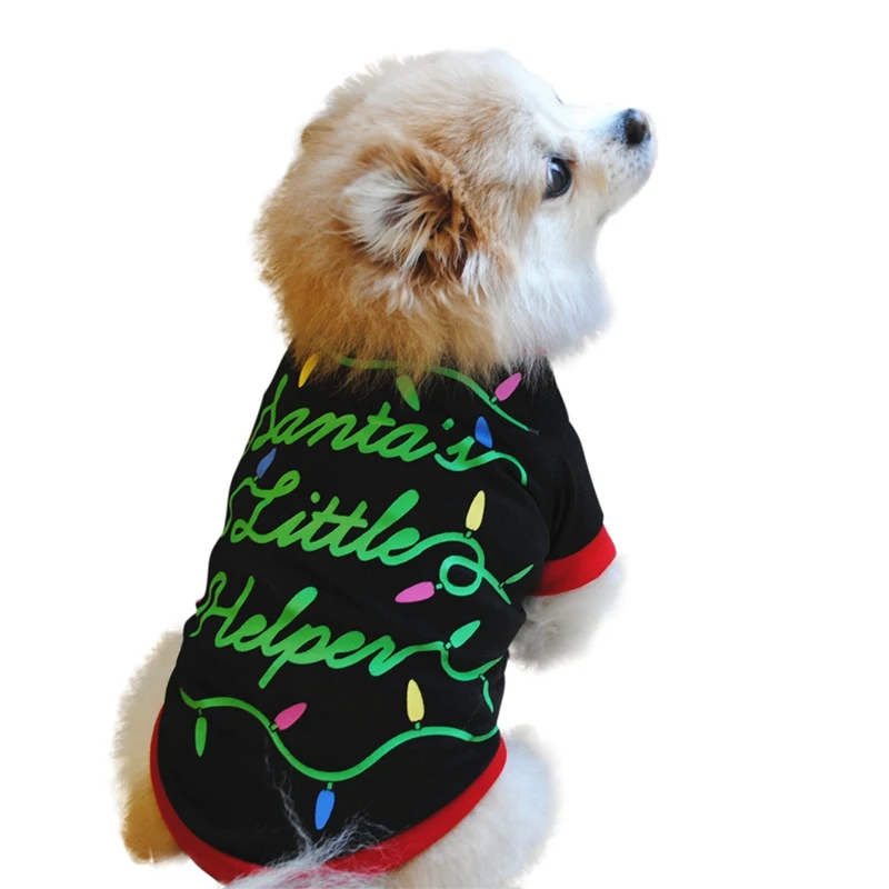 Рубашка для собак аксессуары для ухода за животными на Рождество зеленый пояс хлопковая Футболка праздничный костюм для маленьких средних собак Одежда